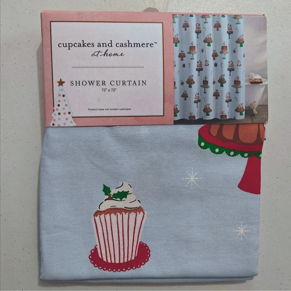 NEW Cupcakes and Cashmere Christmas Shower Curtain Gingerbread Cake Candy Cane